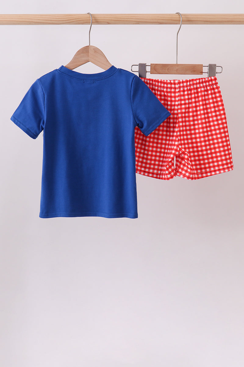 Navy School Bus Smocked Gingham Shorts Set