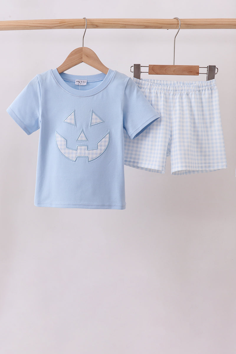 Blue Jack-O-Lantern  Applique Shorts Set