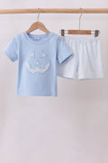 Blue Jack-O-Lantern  Applique Shorts Set