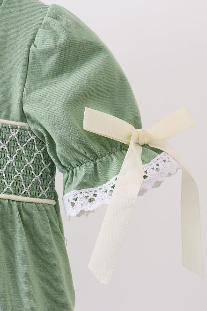 Sage collar smocked lace bubble