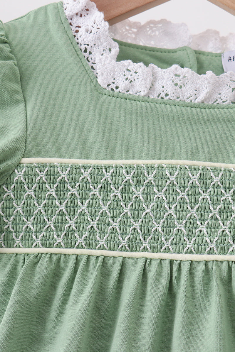 Sage collar smocked lace bubble