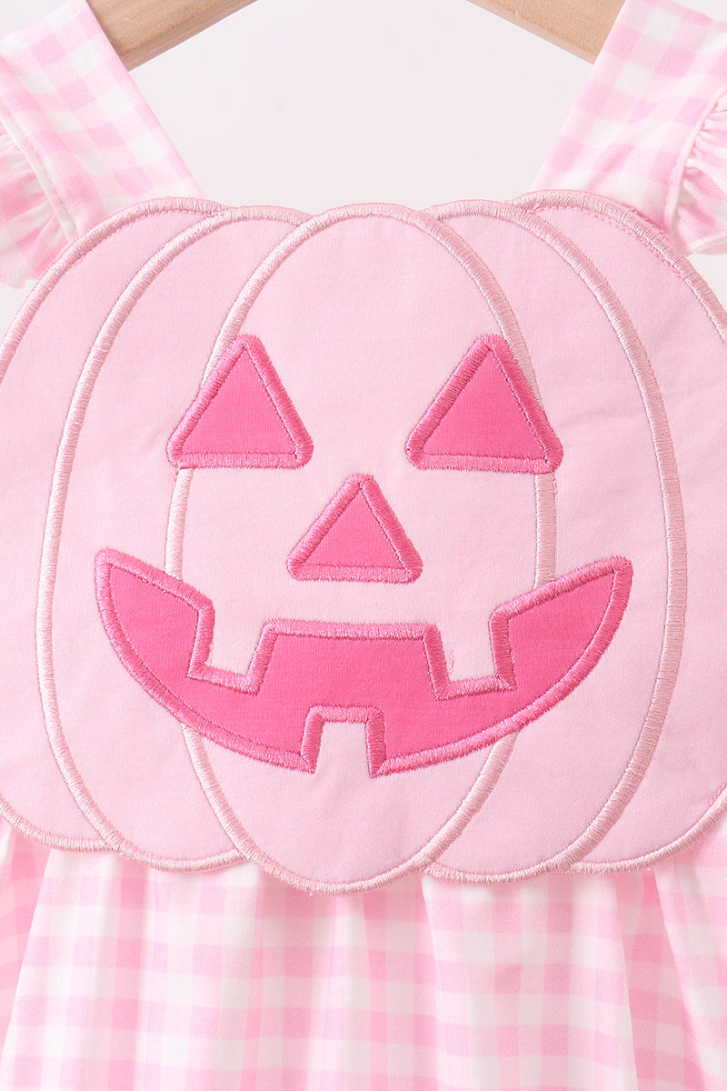 Pink Jack-O-Lantern  Applique Ruffle Gingham Bubble