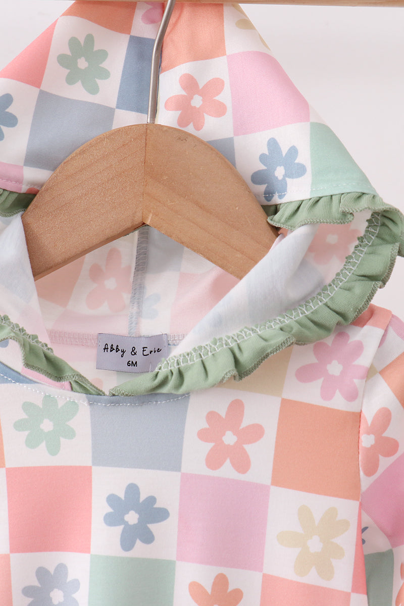 Pastel Daisy Checkerboard Hoodie Bubble
