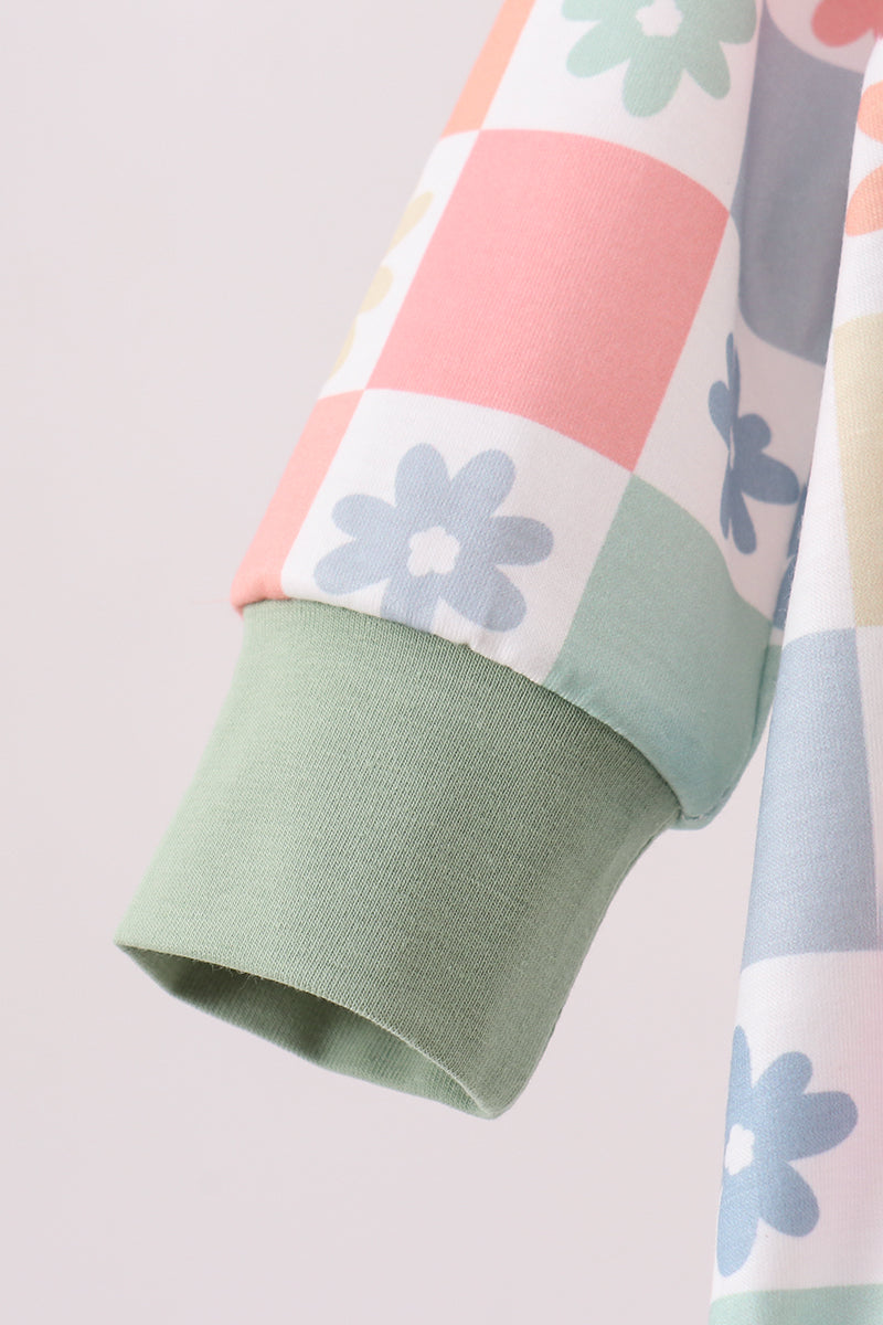 Pastel Daisy Checkerboard Hoodie Bubble