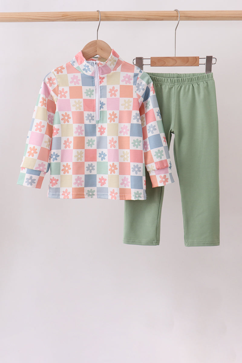 Pastel Daisy Checkerboard Jogger Set