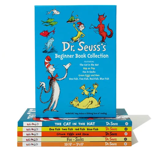 Dr. Seuss's Beginner Book Boxed Set Collection: The Cat in the Hat; One Fish Two Fish Red Fish Blue Fish; Green Eggs and Ham; Hop on Pop; Fox in Socks - Boxed Set