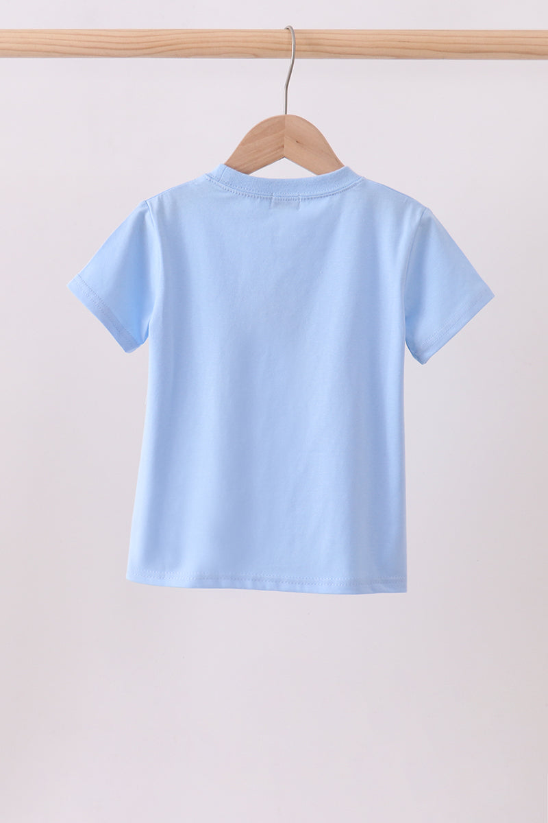 Blue ghost pumpkin embroidery top