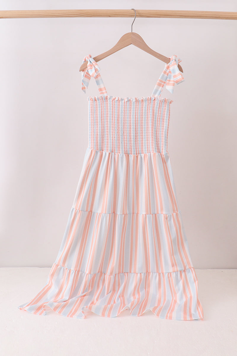 Multicolored Stripe Smocked Tiered Women Dress