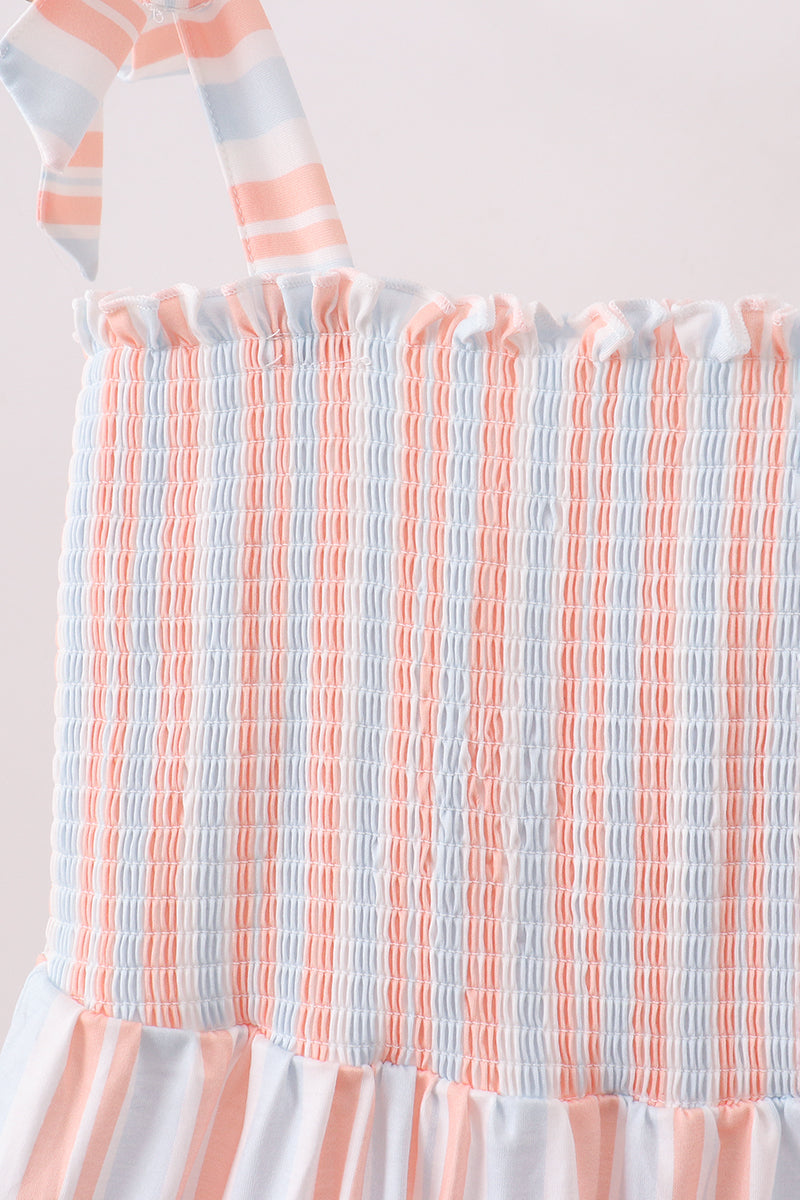 Multicolored Stripe Smocked Tiered Women Dress