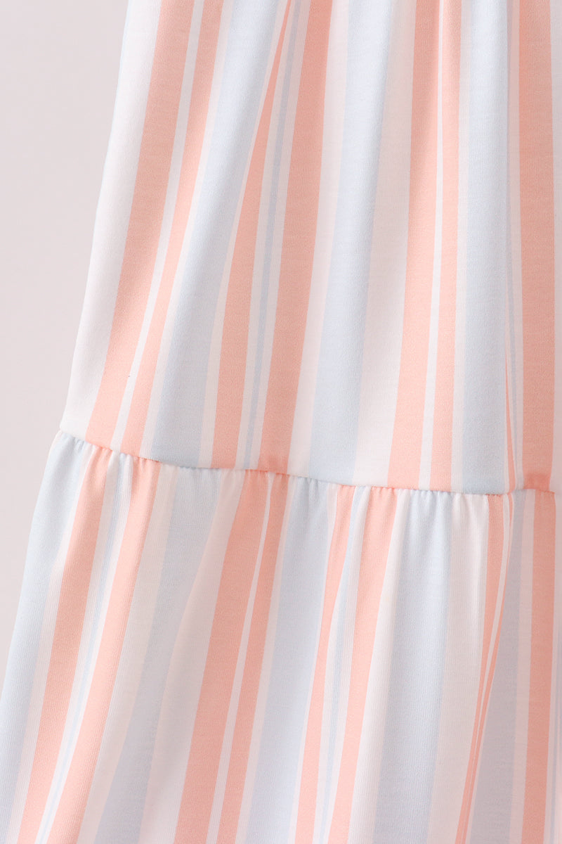 Multicolored Stripe Smocked Tiered Women Dress
