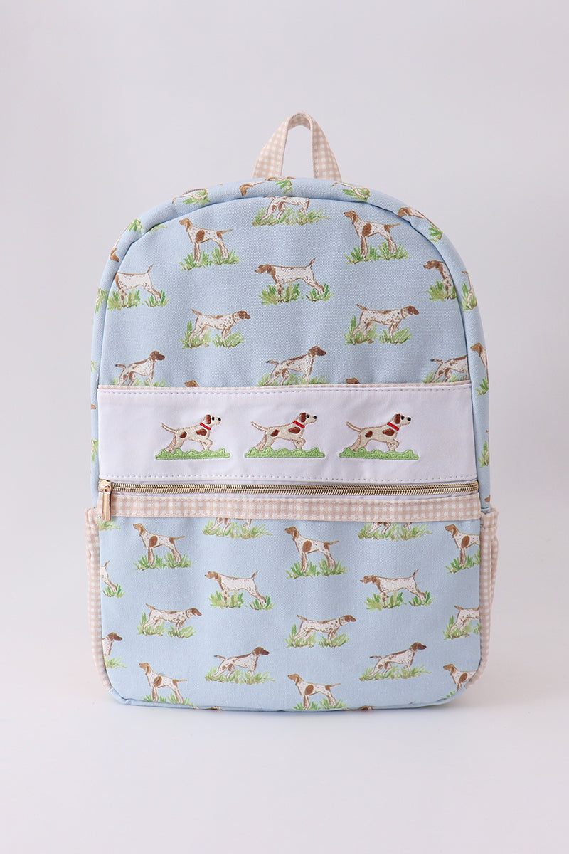 Blue hunting dog embroidery backpack