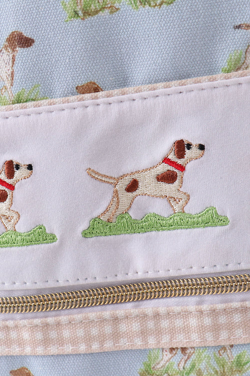 Blue hunting dog embroidery backpack