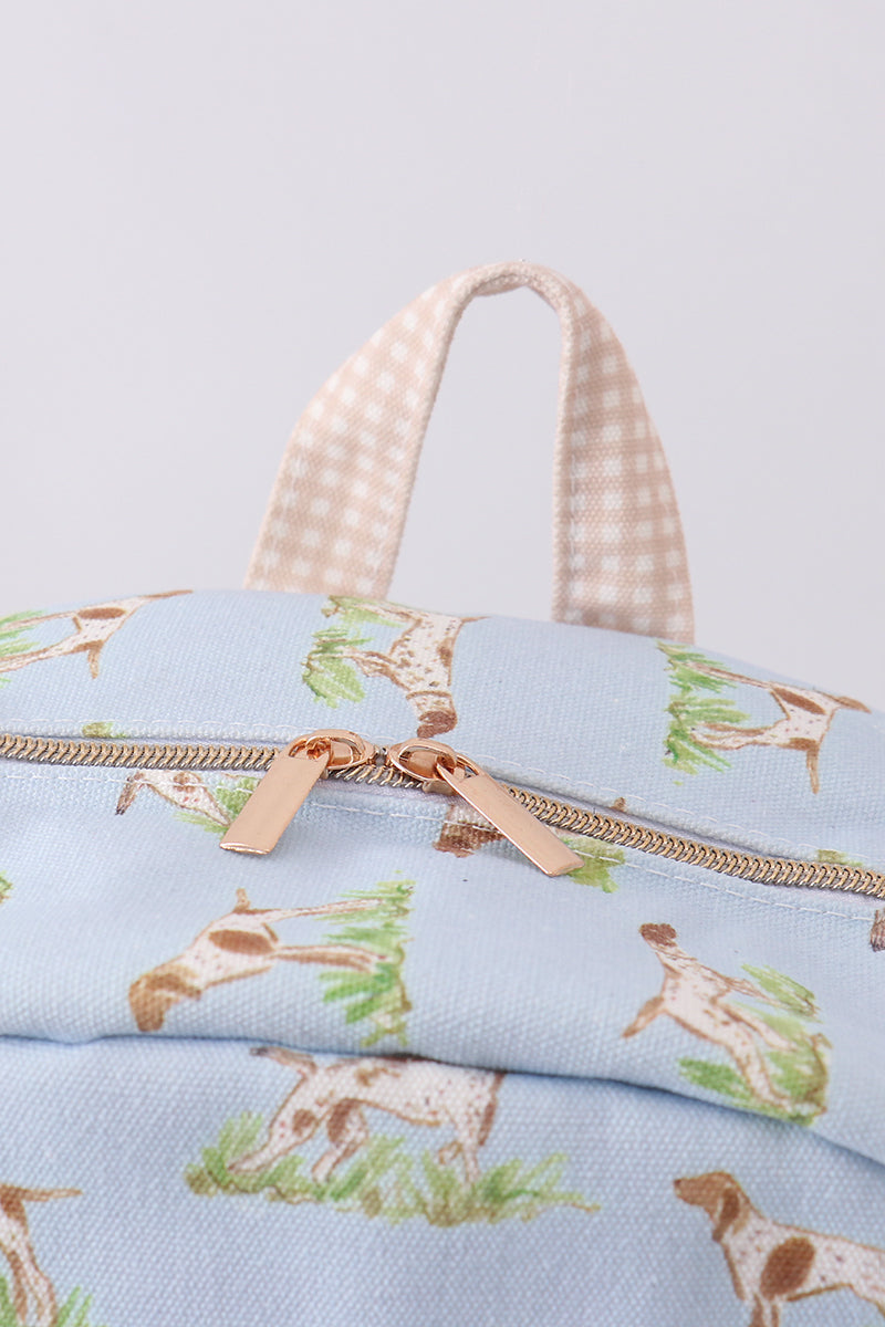 Blue hunting dog embroidery backpack