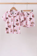 Pink character bamboo pocket pajama set
