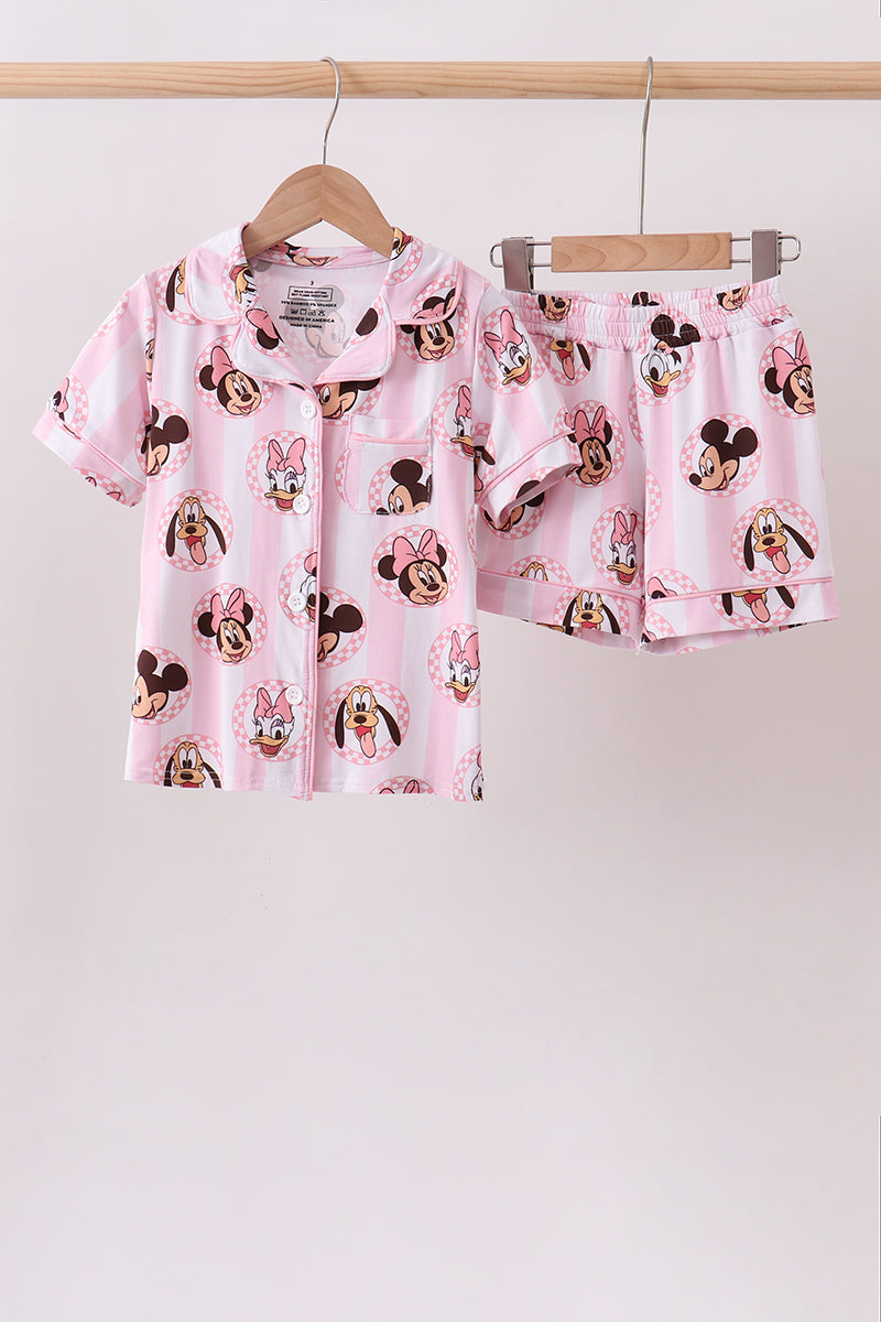 Pink character bamboo pocket pajama set