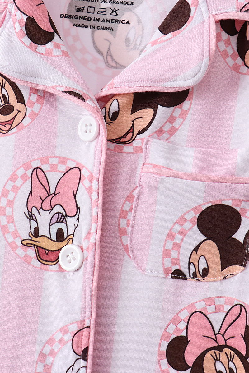 Pink character bamboo pocket pajama set
