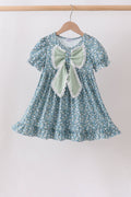 Teal Floral Lace Bow Dress