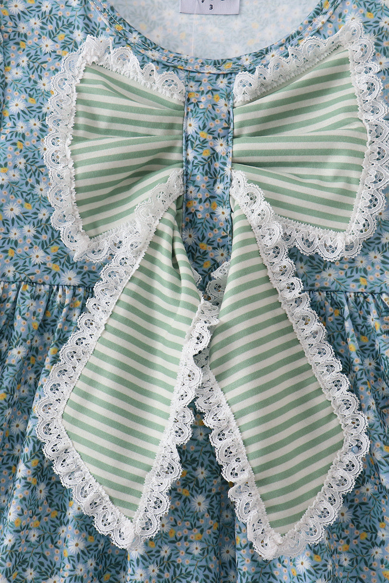 Teal Floral Lace Bow Dress