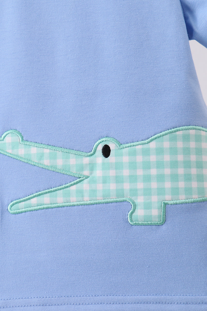 Blue Crocodile Applique Top