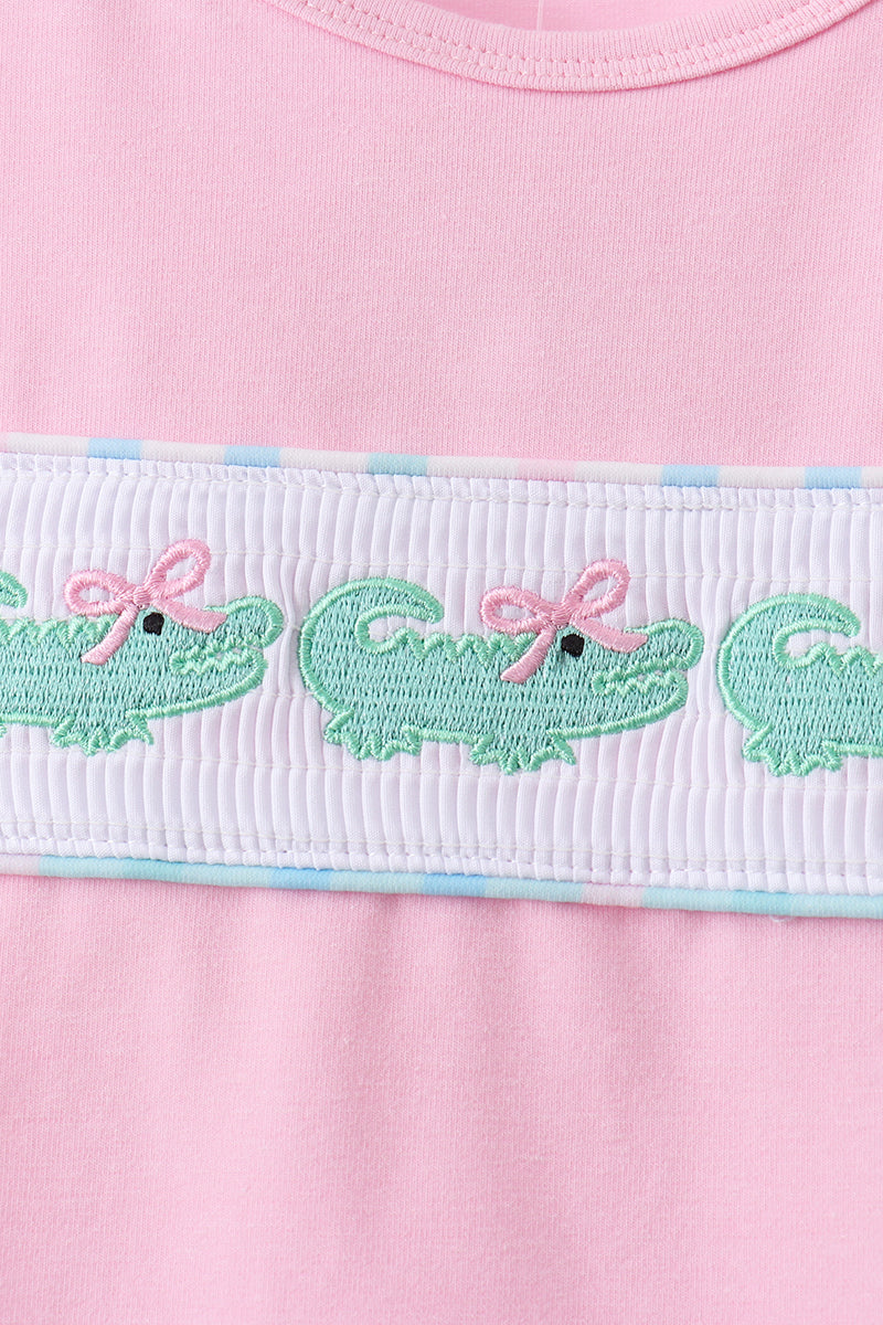 Pink Crocodile Smocked Skorts Set