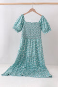 Green Floral Smocked Mom Dress