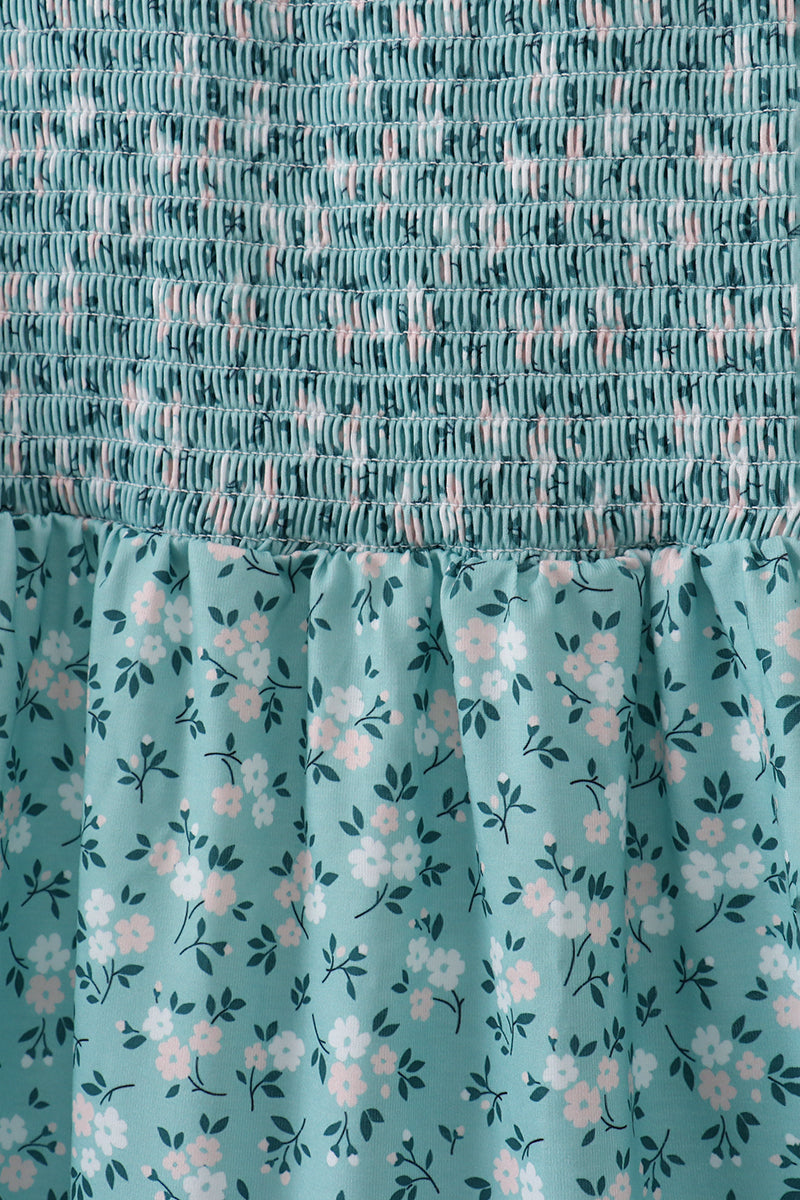 Green Floral Smocked Mom Dress