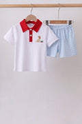 Blue Puppy Embroidered Boys Shorts Set