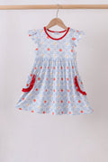 Red Apple Print Ruffle Dress