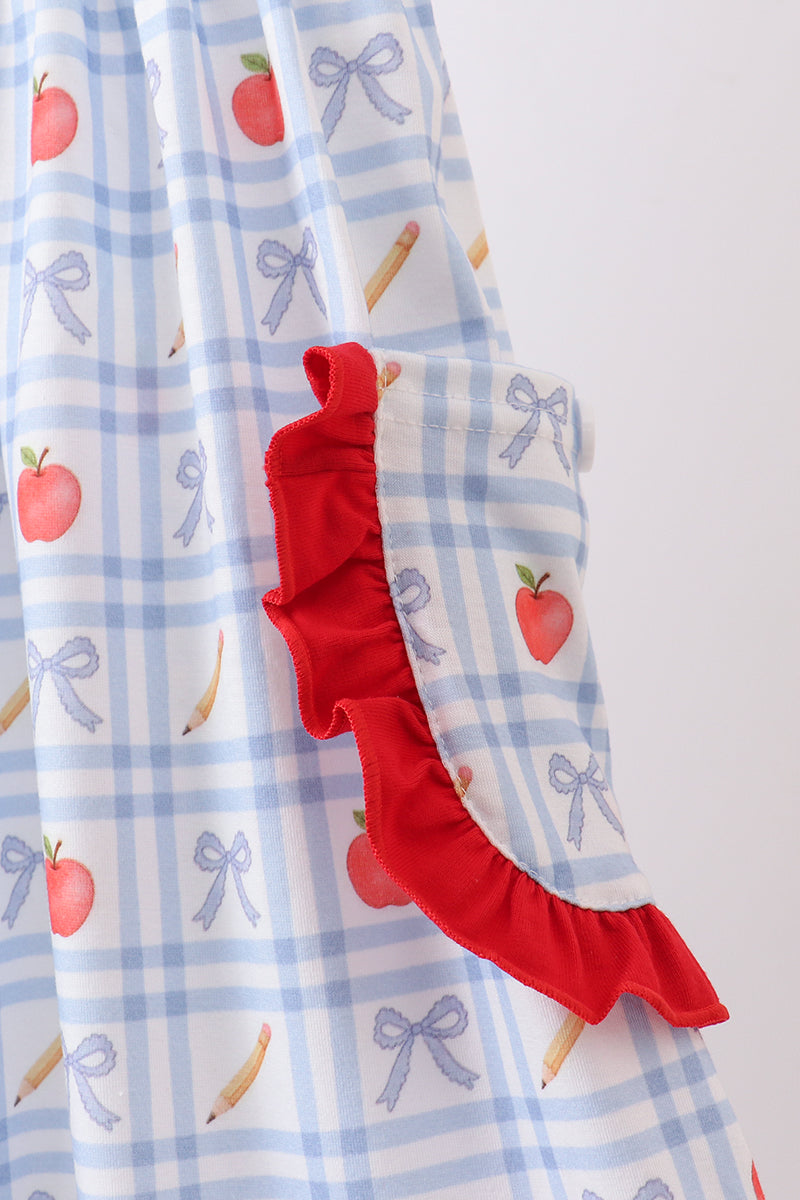 Red Apple Print Ruffle Dress