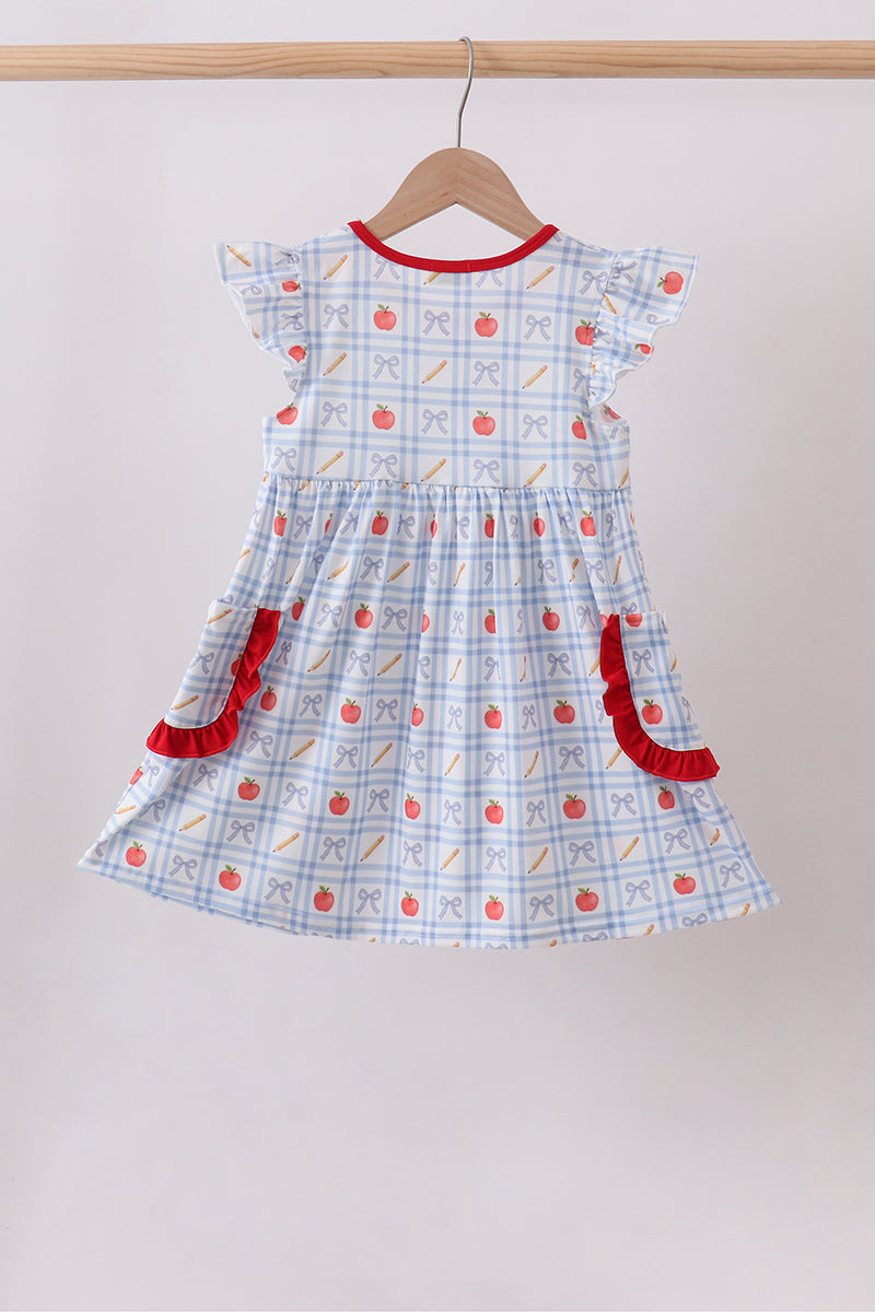 Red Apple Print Ruffle Dress