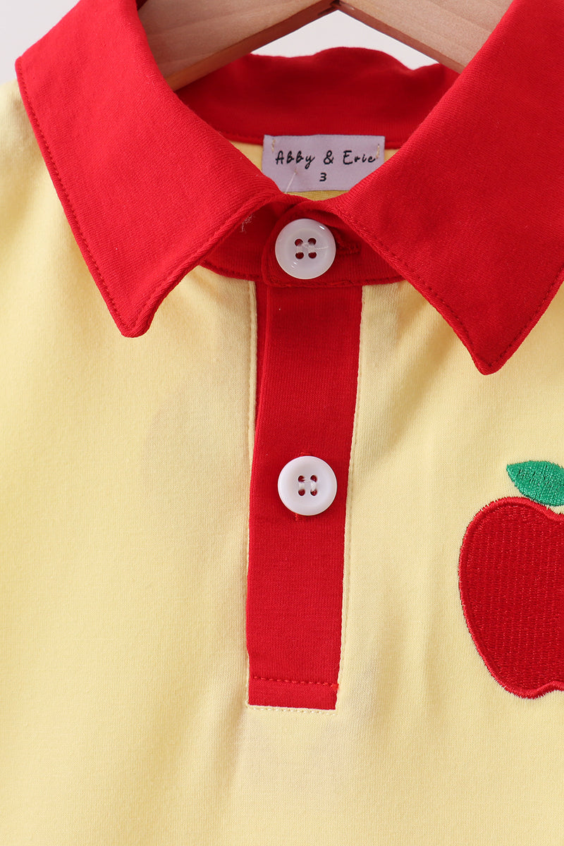 Yellow Apple Crayon Embroidered Ruffle Dress