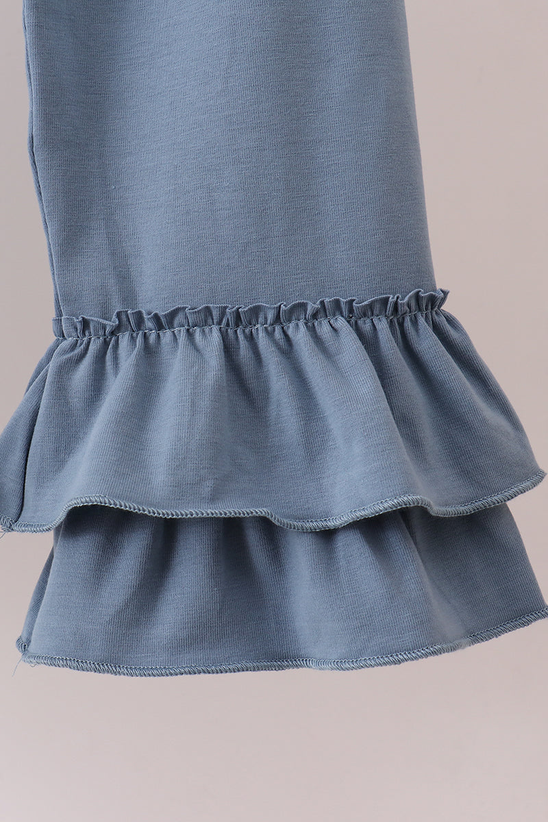 Blue Apple Crayon French Knot Ruffle Pants Set