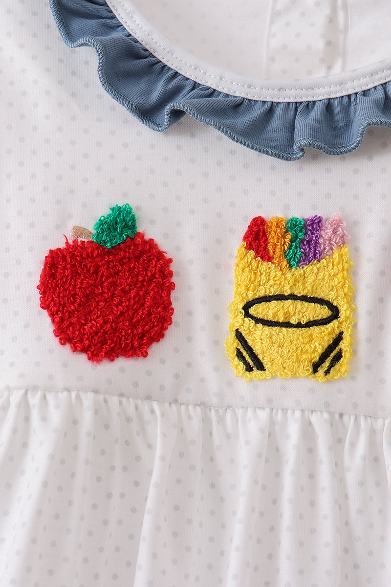 Blue Apple Crayon French Knot Ruffle Pants Set