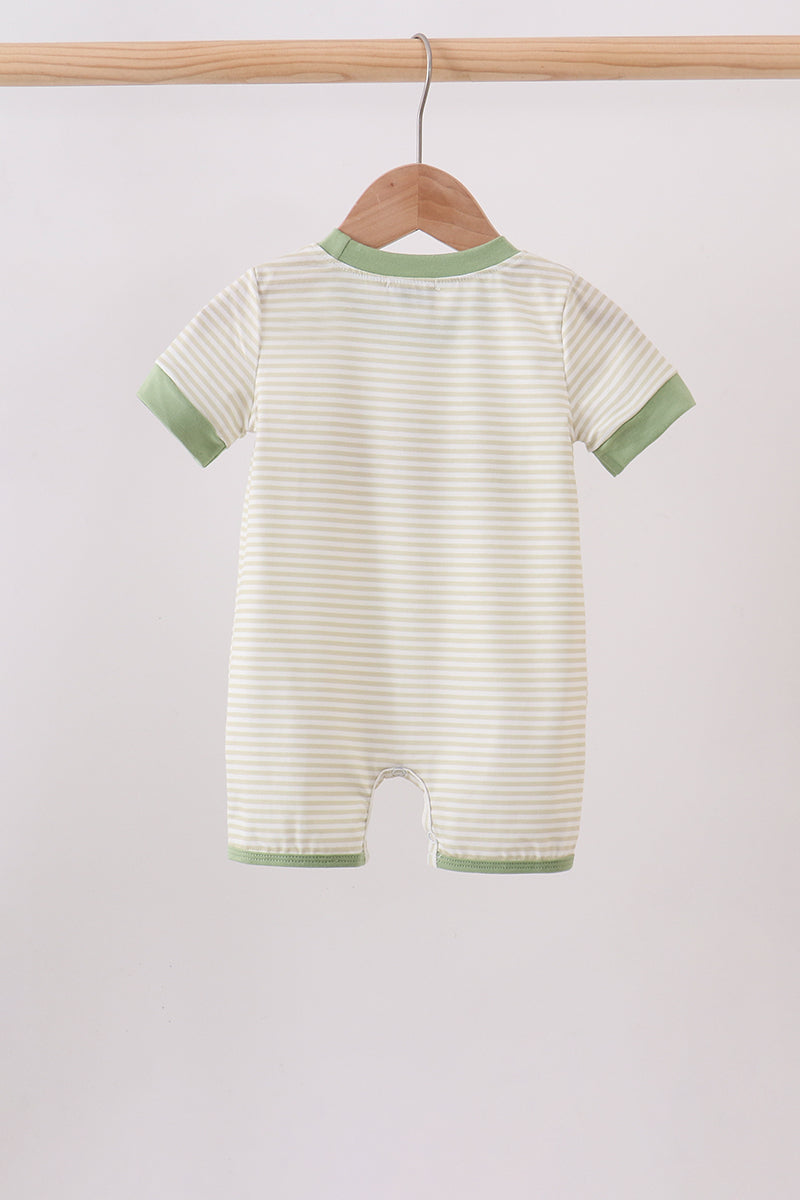 Monster truck embroidery stripe romper