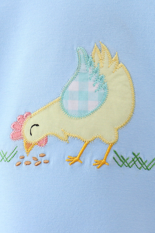 Blue Chicken Applique Bubble