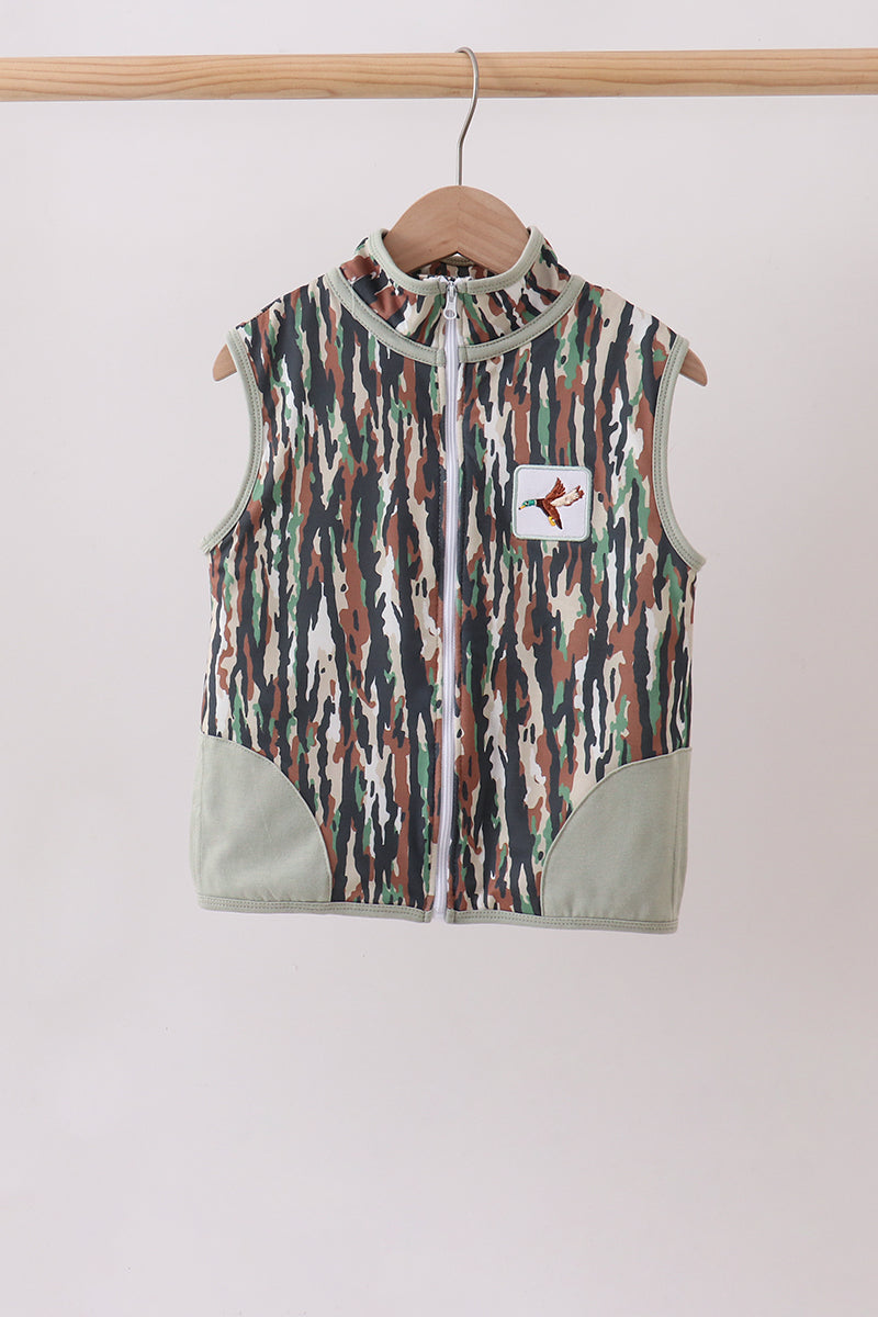 Camo Duck Embroidered Zip Vest