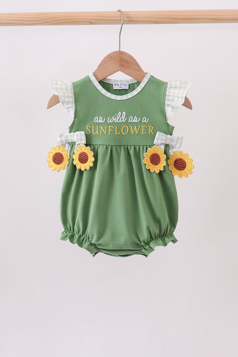 Green Sunflower Applique Ruffle Bubble