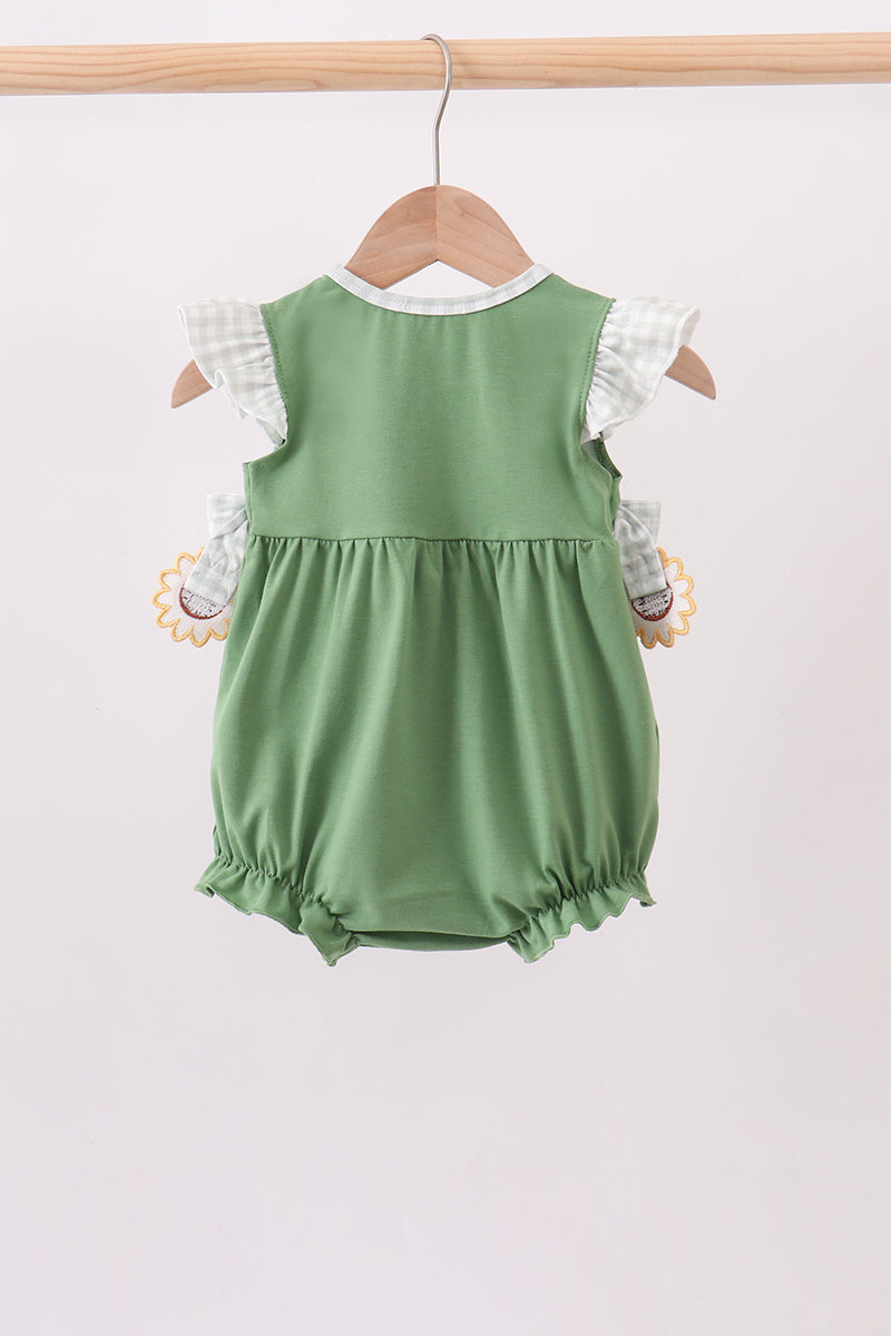Green Sunflower Applique Ruffle Bubble