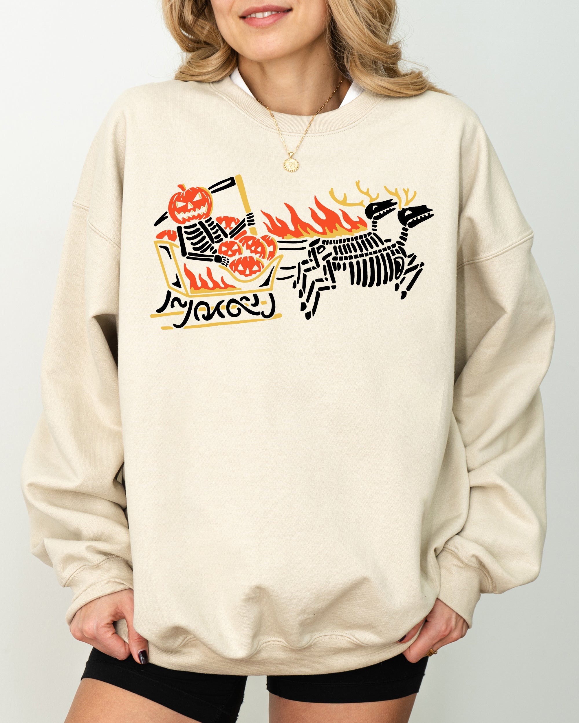 Pumpkin Head Sleigh Santa Skeleton Ghost Spooky Scary Skull Western Witch Halloween Costume Sweatshirt