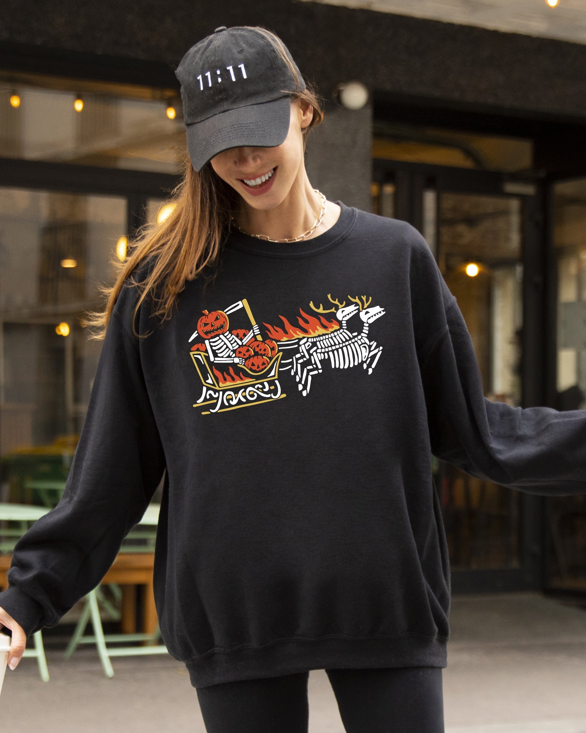 Pumpkin Head Sleigh Santa Skeleton Ghost Spooky Scary Skull Western Witch Halloween Costume Sweatshirt
