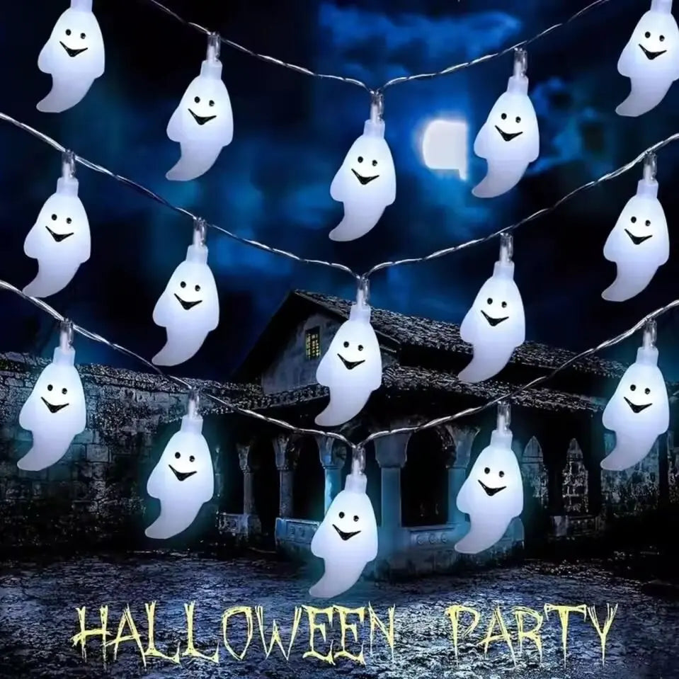 LED Halloween String Lights Battery Powered Decoration Lamp Indoor Outdoor Atmosphere Ghost Lights For Home Party Festival Decor