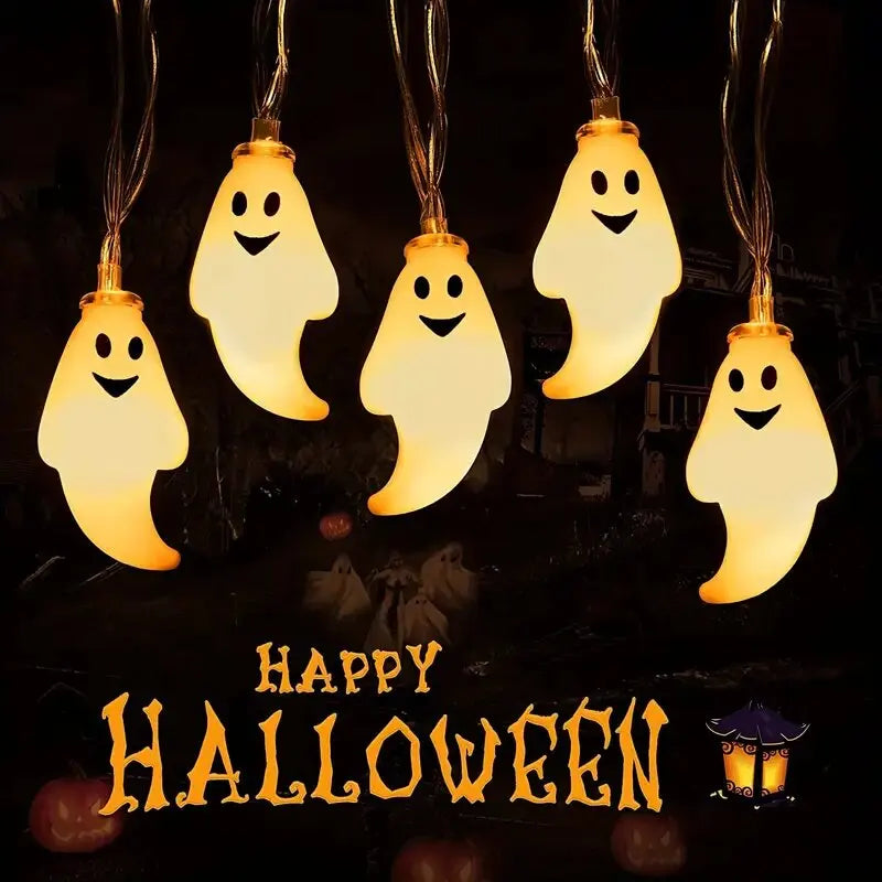 LED Halloween String Lights Battery Powered Decoration Lamp Indoor Outdoor Atmosphere Ghost Lights For Home Party Festival Decor