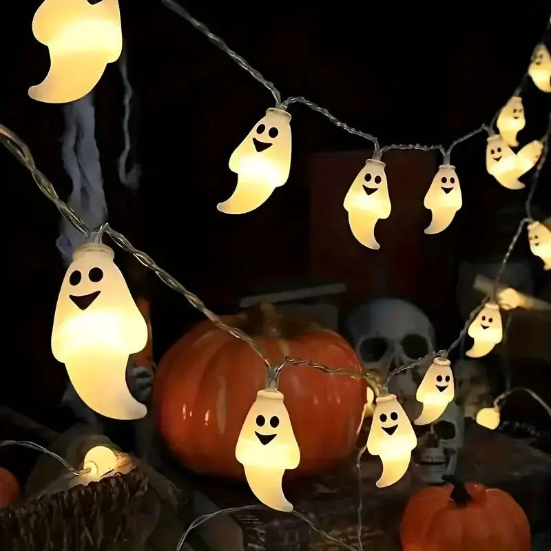 LED Halloween String Lights Battery Powered Decoration Lamp Indoor Outdoor Atmosphere Ghost Lights For Home Party Festival Decor