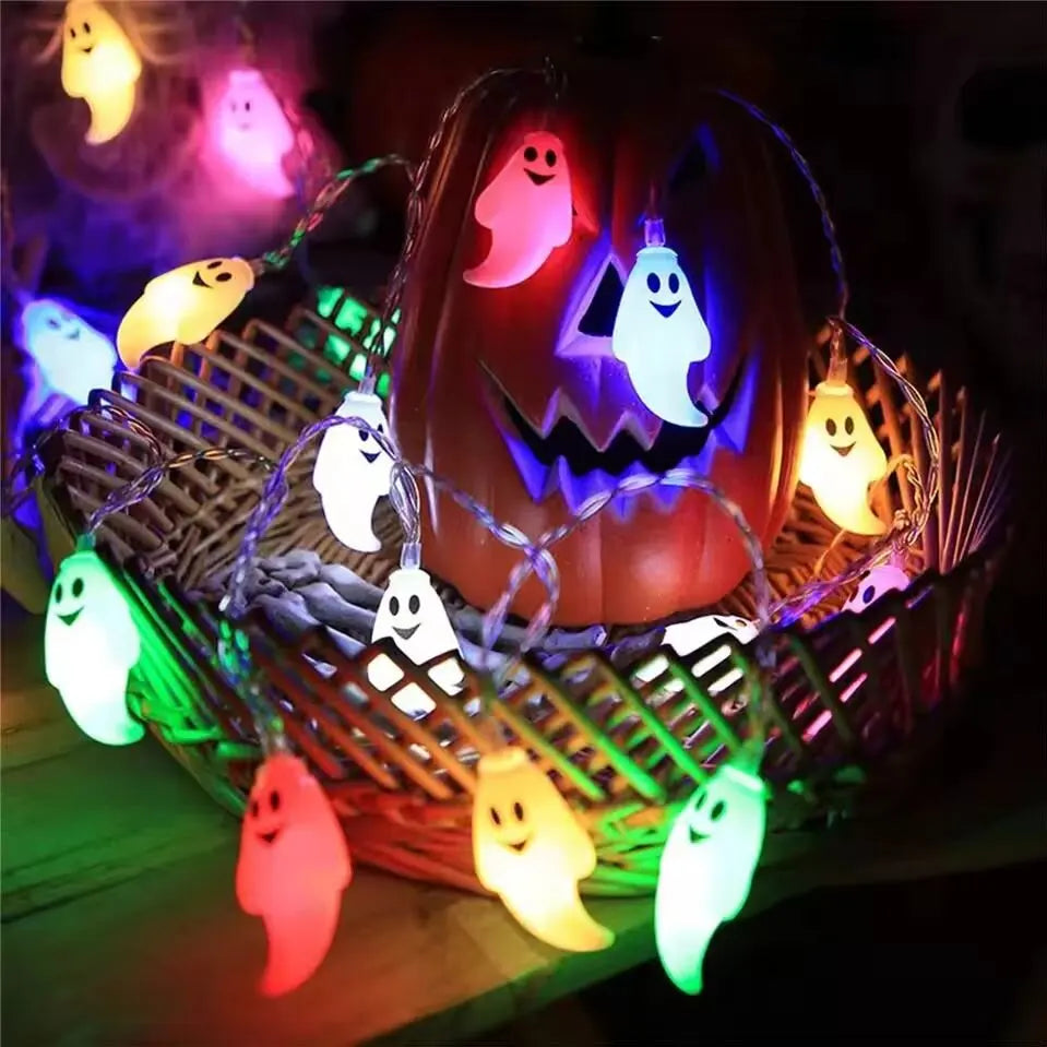 LED Halloween String Lights Battery Powered Decoration Lamp Indoor Outdoor Atmosphere Ghost Lights For Home Party Festival Decor